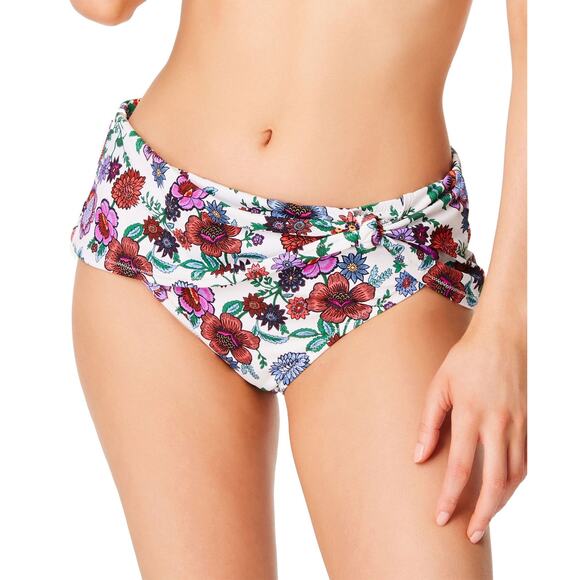Jessica Simpson Forget Me Not Sarong Hipster Bikini Bottoms Size S White Floral - Picture 1 of 5